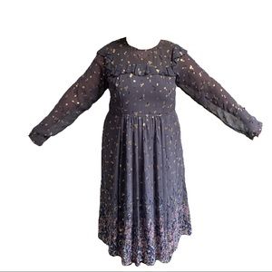 Ruffle Gold Tipped Floral Print Georgette Dress.